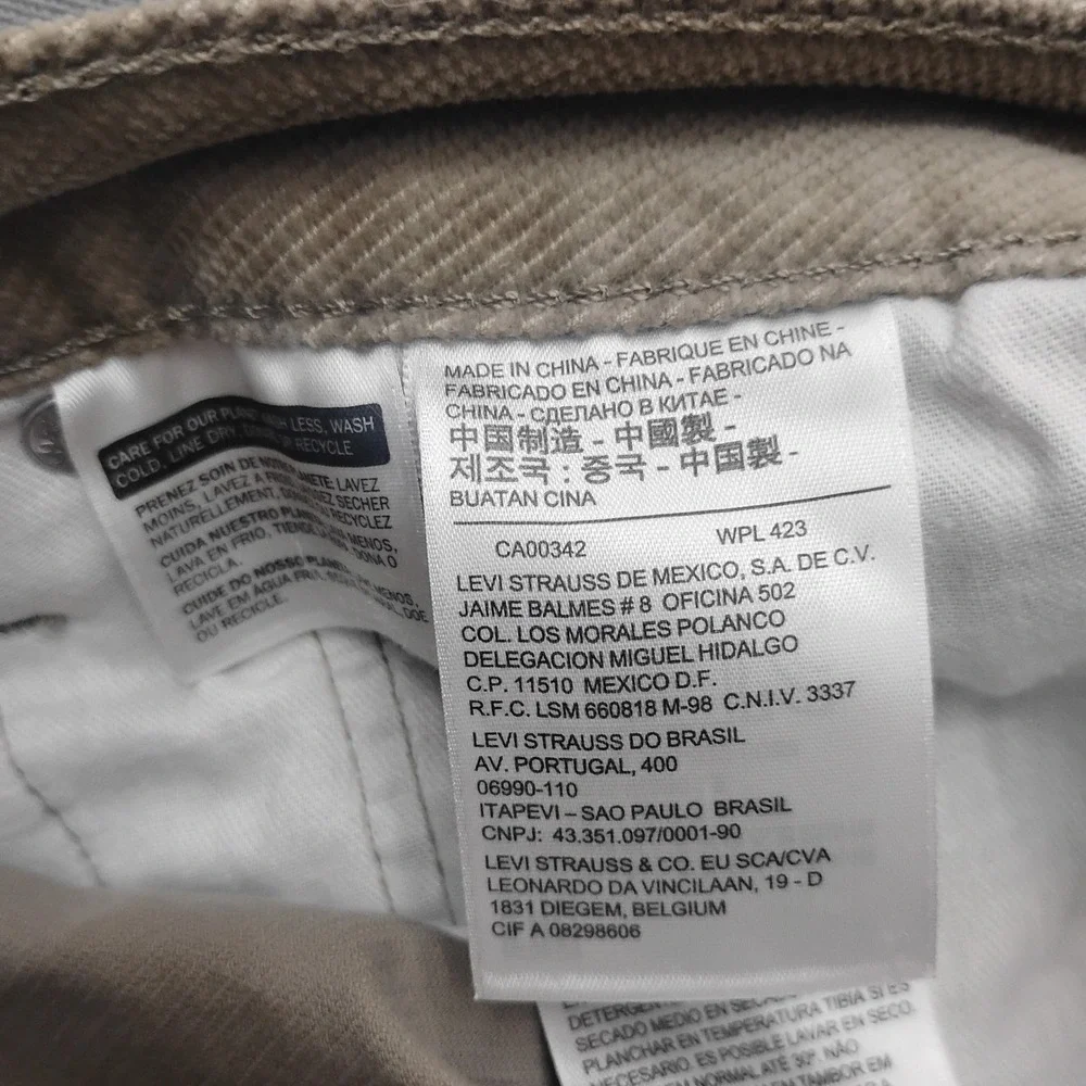 Levis 511 Slim Fit Corduroy Pants Mens 40x30 Beige Tan Stretch Corduroy